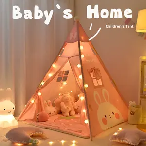 Tente <span class=keywords><strong>tipi</strong></span> pour enfants en toile de coton respectueuse de l'environnement avec étoiles lumineuses monocouche quatre saisons étui de transport - Product Image 2