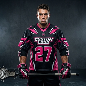 Maillot de lacrosse unisexe personnalisé 100 % polyester, col en V, manches courtes, maille respirante, imprimé par transfert thermique, numéro multifonctionnel - Product Image 5