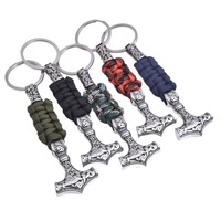 Porte-clés Viking Mjolnir en acier inoxydable avec ancre de bateau et breloque parapluie, design tressé pour pendentif de voiture ou bijou