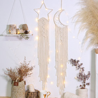 Décoration murale tissée en macramé bohème, crochet, lune croissante, étoile, attrape-rêves avec long pompon, décoration d'intérieur, artisanat, cadeau
