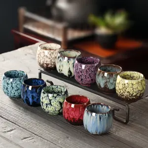 Cangkir kopi tembikar gaya Jepang, Set cangkir teh Kung Fu keramik Arab grosir 110ML, cangkir kopi bentuk telur mengkilap cangkir teh tanah liat