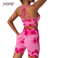 Set Olahraga Yoga Seamless Tie-dye Gaya Baru Yoke Custom untuk Wanita, Elastisitas Tinggi, Dukungan Tinggi, Set Celana Pendek untuk Gym dan Fitness