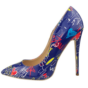 <strong>Women</strong> Wedding Graffiti High Heel <strong>Patent</strong> Leather Pointy Toe Printed <strong>Black</strong> <strong>Womens</strong> 12cm Dress Pumps <strong>Shoes</strong> - Product Image 2