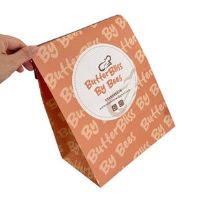 Sacs en papier kraft, sacs en carton avec fermeture à clip, logo personnalisé imprimé, jetables, biodégradables, résistants à la graisse, sacs à emporter - Product Image 1