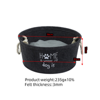 Lit pour chien en feutre gris foncé avec poignées en corde, panier pour animaux de compagnie imprimé, nid de sommeil rond avec coussin doux pour petits chiens et chats