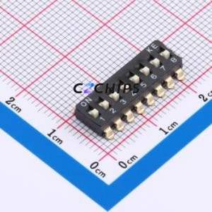 HX 2.54-8P TPGT DIP Switch SMD-16P,9.4x20.32mm Switch Flat Toggle, Raised Type Single Pole Single Throw 8 Gull Wing Type - Product Image 1