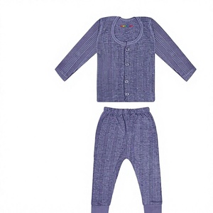 Ensemble de survêtement en coton rayé pour bébés garçons, col ras du cou, haut à manches longues avec boutons, pantalon respirant, tenue décontractée - Product Image 1