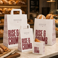 Sac en papier jetable à poignée plate pour livraison de repas à emporter, sac de transport en kraft imprimé sur mesure pour emballage de burgers et sandwichs, vente en gros