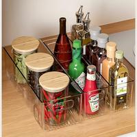 Tiroir de rangement transparent en plastique pour cuisine avec séparateurs ajustables et poignées pour condiments, organisateur d'armoire