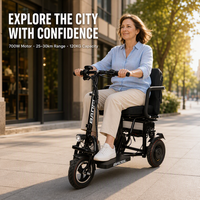 Scooter électrique à 3 roues, nouveau design, pliable, tricycle pour personnes handicapées, 48V 350W/700W, double moteur, lithium 15Ah, suspension intégrale, télécommande