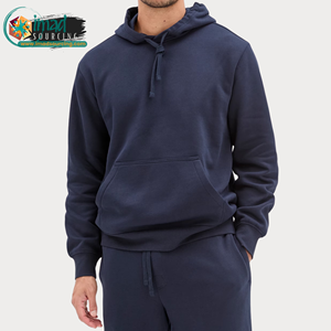 Mens <b>Navy</b> Blue Hooded Cotton Fleece <b>Sweatshirt</b> Solid Color Casual Pullover Regular Fit Autumn Everyday Fashion Wear - Product Image 1