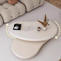 Table basse moderne, durable, écologique, de couleur crème, pour salon, rotative, convertible, de forme ovale