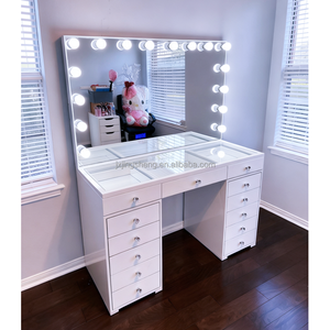 <span class=keywords><strong>Tocador</strong></span> de Maquillaje de Madera Blanca con Espejo LED Iluminado, Cajones de Almacenamiento, Mesa de Maquillaje Moderna para Dormitorio - Product Image 2