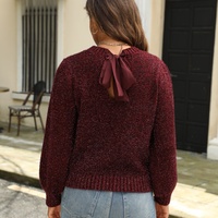 Pull en maille à manches longues avec nœud au dos, style automne-hiver, lurex scintillant, manches bouffantes, haut de gamme, texturé