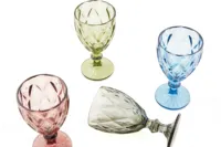 Wholesale In Bulk Wholesale Glassware Colored Goblet Vintage Glass Goblet In Bulk Vintage Machine Pressed Clear Engraved