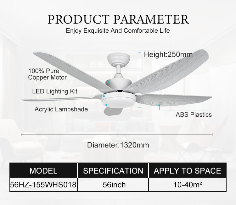 56/48inch 5 ABS blade ceiling fan with lamp frequency conversion brushless motor led ceiling fan