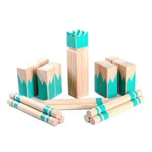 Wooden kubb game set for garden game and outdoor yard game