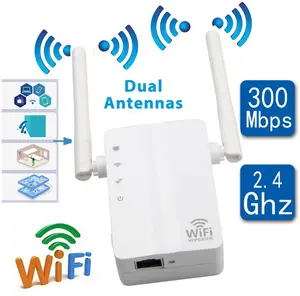 Repeater Wifi Mini, Repeater Wifi nirkabel, penguat sinyal 2.4G, pemanjang Wifi 300Mbps dengan antena 2DB ganda