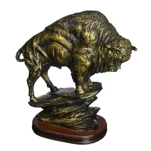 polyresin estatua jardim Antiqued Bronze Finish American Buffalo Statue Bison