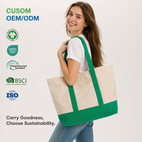 Tas Tote Kanvas Besar yang Dapat Digunakan Kembali dengan Logo Custom, Kantong Depan dari Katun, Tas Belanja Bahu Katun Heavy Duty, Grosir