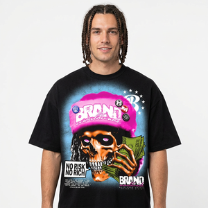 Men's Oversized Black <b>T</b>-<b>Shirt</b> <b>Skull</b> Print Streetwear Short Sleeve O-Neck 100% Cotton Jersey Screen Printed - Product Image 6