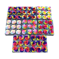 Vente en gros de bouquets parfumés pour la décoration de la maison de mariage fleurs immortelles 9pcs artificielles 7 couleurs rose géante arc-en-ciel fleur de savon