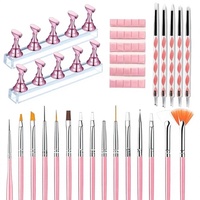 Kit de nail art en plastique avec 15 pinceaux à ongles, 5 stylos à points, y compris un support pour ongles, kit professionnel de conception d'ongles DIY