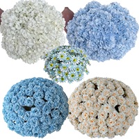 Karangan Bunga Mawar Buatan Kustom, Bola Hydrangea, Bola Bunga Gaya Korea untuk Pernikahan, Bola Bunga Babys Breath, Bola Bunga Daisies, Bola Bunga Katun Linen