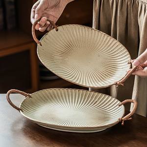 カスタム卸売オーバルプレート レトロスタイルセラミックプレート エンボス加工ディナープレート 家庭用大型皿 魚皿 - Product Image 2