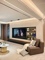 Meuble TV flottant avec étagères ouvertes et rangement Blanc Noir Moderne Minimaliste pour salon