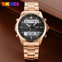 Jam Alarm lampu malam LED, arloji Alarm Digital LCD tahan air 3ATM Skmei 2049 modis pria Analog-Digital
