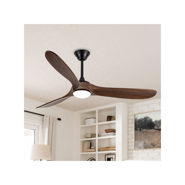 52" BLDC 3CCT LED 6 Speeds Wooden Blades Decorative Electric Ceiling Fan with Light with Remote Control
