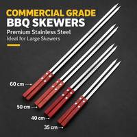 Brochettes de barbecue en acier inoxydable de qualité commerciale, brochettes plates en métal avec manches en bois pour grillades en extérieur et restaurants