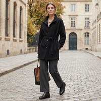 Veste décontractée chaude pour femme en cuir de mouton, col montant, avec ceinture, pour l'automne et l'hiver