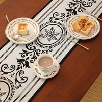 Richesbase nouveau Boho Floral 100% coton chemins de table bohème noir blanc réversible commode écharpe nappe pour fête de vacances