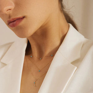 Venta al por mayor caliente 925 plata esterlina 14K chapado en oro turquesa pendientes collar impermeable para mujeres GiftJewelry Sets E251729 - Product Image 1