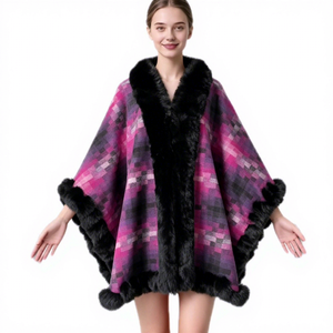 Écharpe cape en <span class=keywords><strong>fausse</strong></span> <span class=keywords><strong>fourrure</strong></span> pour femme, motif écossais, col d'épaule en <span class=keywords><strong>fourrure</strong></span> de lapin Rex, idéale pour l'hiver - Product Image 5