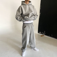 Ensemble survêtement personnalisé OEM : Sweat à capuche et pantalon de jogging épais, uni, oversize, en coton, coupe large pour homme