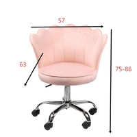 Sillón Moderno con Respaldo de Terciopelo Rosa, Giratorio, Altura Ajustable, Ruedas Resistentes, Base Cromada, para Hogar y Dormitorio