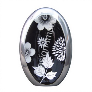 Black Enamel Floral Style Flower Vase Decorative Artificial Plants Flower Pot Handmade Elegant Vase Oval Shape Pillar Room Decor - Product Image 1