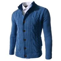 Pulls en tricot pour hommes, gris, chaud, boutonné, col montant, tricot torsadé, veste d'hiver, vêtements d'hiver, pull noir