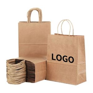 Sacs en papier kraft avec poignée, personnalisables avec votre propre logo, plusieurs tailles disponibles pour les boutiques, durables et écologiques - Product Image 1