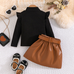 ชุดเสื้อผ้าเด็กผู้หญิง ลายสก็อต ผ้ายืด/โพลีเอสเตอร์ สไตล์เพรปปี้ เสื้อแขนยาวสวยหรู กระโปรงสั้น แฟชั่นทันสมัย สวยสง่า - Product Image 2