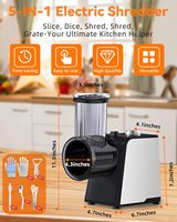 Râpe à fromage électrique 5-en-1, déchiqueteuse automatique professionnelle 250W avec 5 formes différentes de lames, trancheuse électrique de cuisine