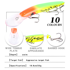 Leurre Minnow de pêche pour eau douce, 23g, 18.6cm, 10 couleurs, peau simulée, hameçons robustes, pour la pêche au bar - Product Image 3
