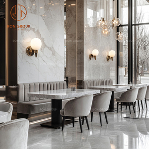 Caffè collezione pranzo mobili marmo bianco superficie tavoli con morbido velluto grigio sedie per il ristorante - Product Image 1