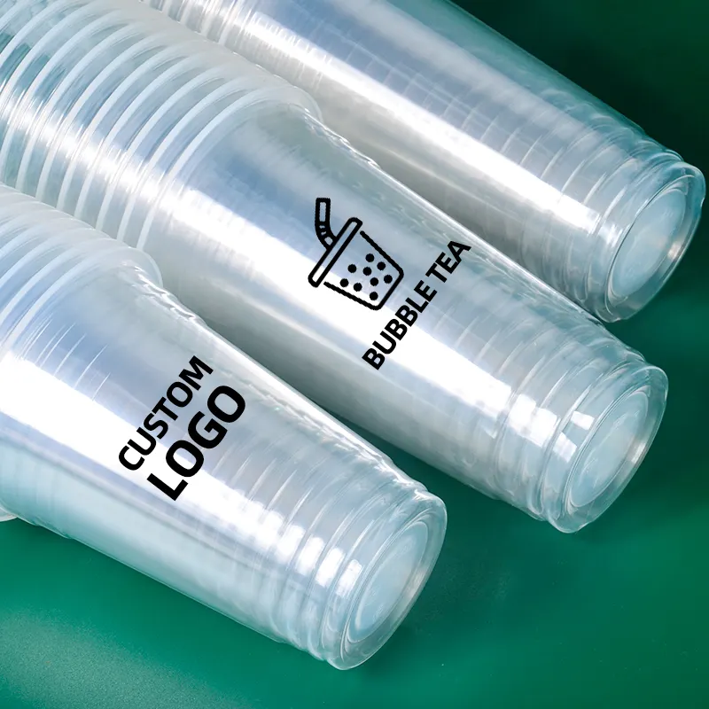 コーヒー飲料スムージーレモネードバブルティー用のカスタマイズ可能な95口径透明使い捨てPPプラスチックカップ-121624オンスサイズ