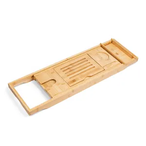 Bandeja <span class=keywords><strong>caddy</strong></span> de madera de bambú natural Premium expandible de lujo, estante para bañera, organizador de bañera con lados extensibles - Product Image 6