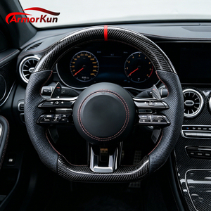 Volante Sportivo AMG in Fibra di Carbonio con Impugnature Laterali in Pelle Traforata, Upgrade per <span class=keywords><strong>Mercedes</strong></span> Benz Tutte le <span class=keywords><strong>Serie</strong></span> A <span class=keywords><strong>B</strong></span> C E S G GLS - Product Image 6