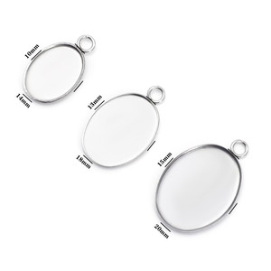 100 cái/lốc thép không gỉ hình bầu dục trống bezel Mặt dây chuyền kết nối cơ sở khay với Vòng Cabochon thiết lập trang sức phụ kiện - Product Image 2